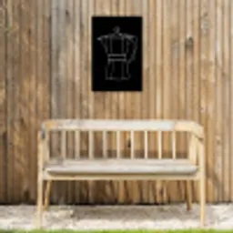 Mokkapot - Zwart - Wit - Lijntekening Tuinposter op houten frame 2 cm dik klein -sfeer4