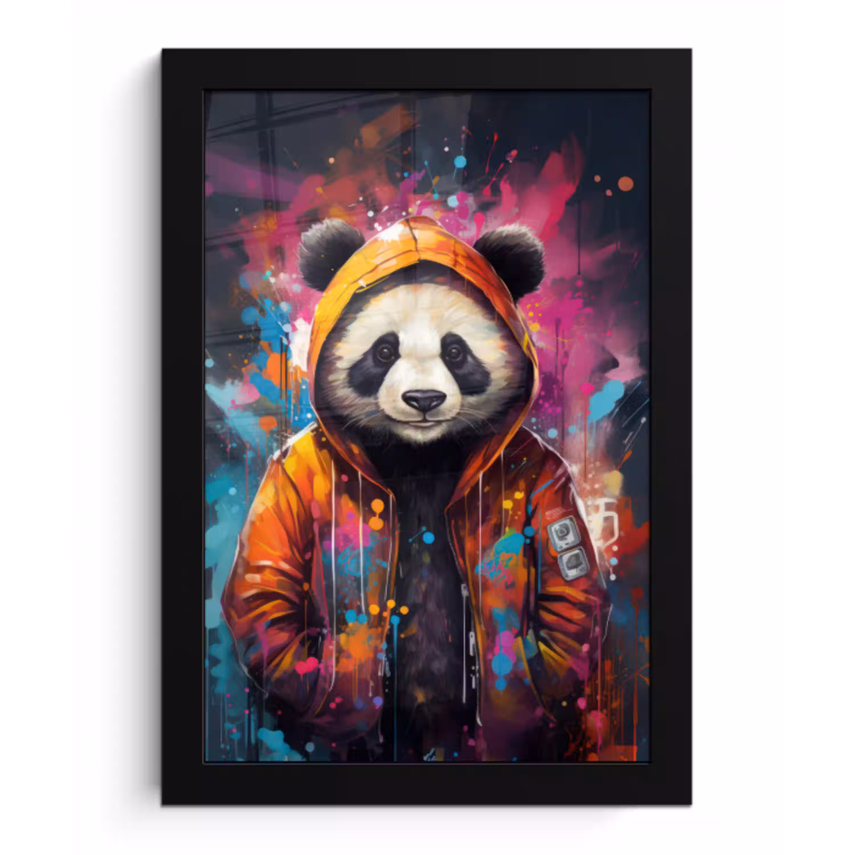Panda - Jas - Graffiti - Oranje fotolijst zwart zonder passe partout klein -3d