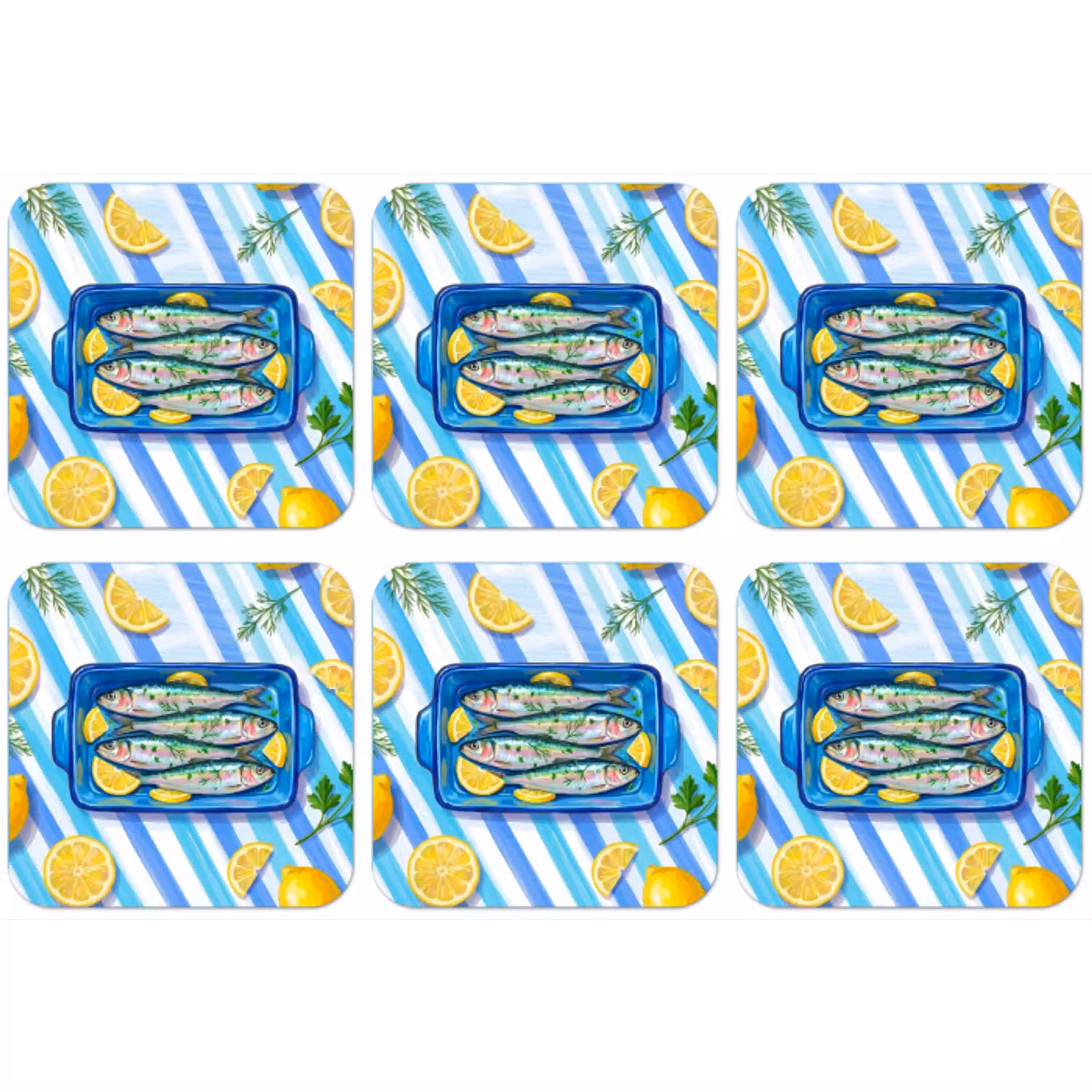 Vis - Citroen - Kruiden - Eten - Blauw onderzetter kurk middel -zkaufland3dotto
