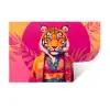 Tijger - Kimono - Planten - Roze Muursticker klein -3d