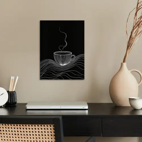 Lijntekening - Koffiekop - Zwart poster papier klein -sfeer1