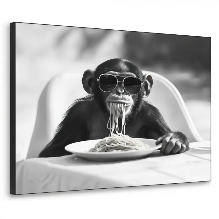 Aap - Spaghetti - Zonnebril - Zwart wit - Cool - Dier Textielframe zwart klein -3d