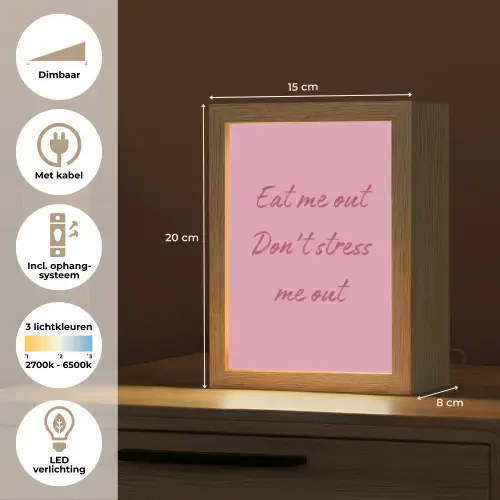 Eat me out don't stress me out - Roze - Handgeschreven Light Box met kabel (Tafellamp) klein -USP_NL