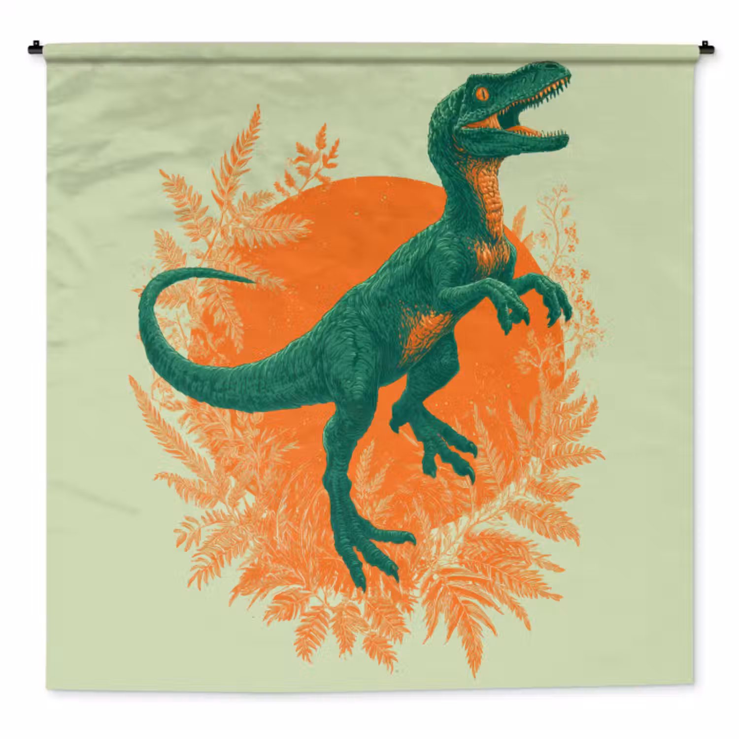 Wandkleed - Dinosaurus - Groen - Planten - Cirkel
