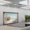 Doorkijk - Helmgras - Duinen - Zee - Landschap keuken achterwand spatscherm klein -3d_schuin