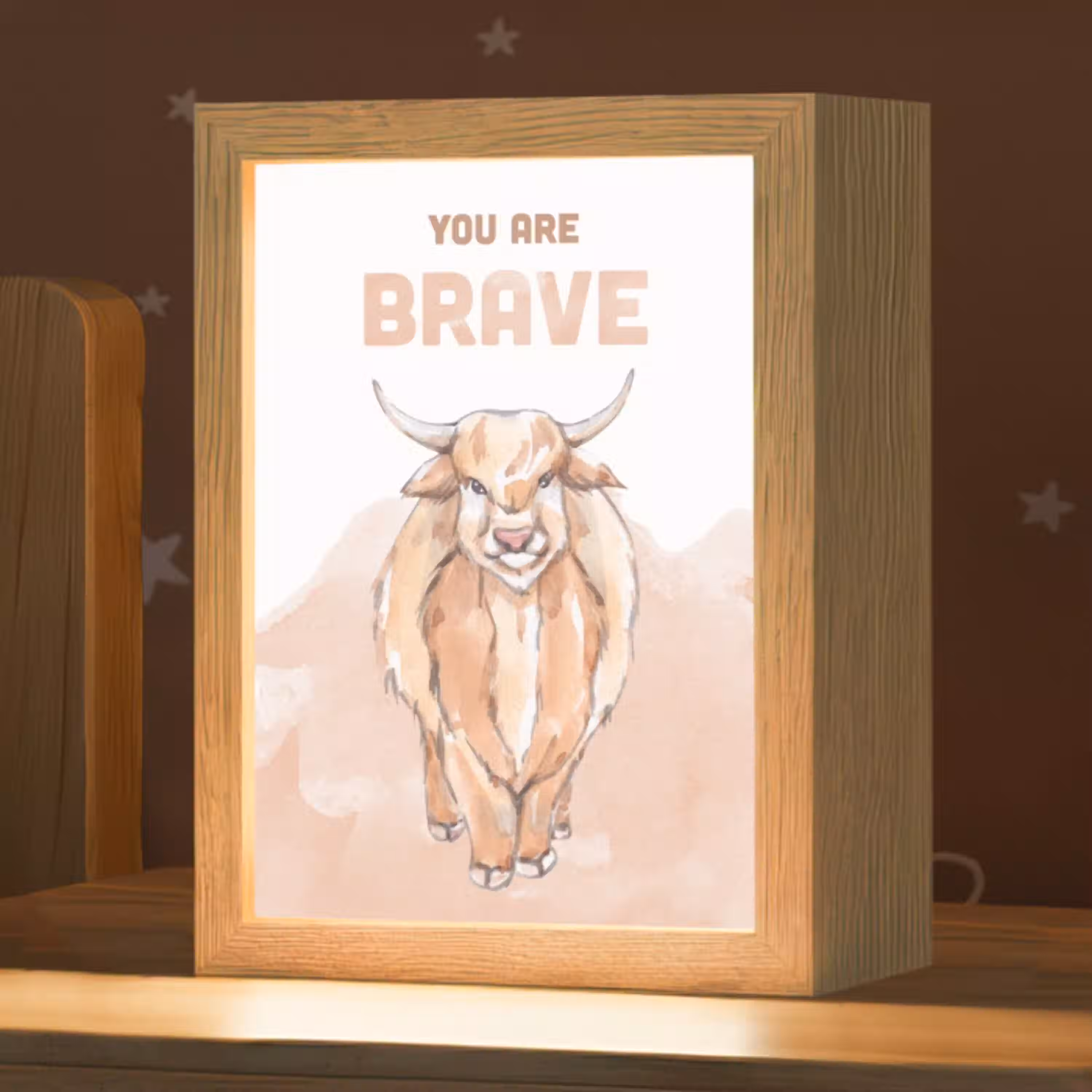 Yak - Oranje - Quote - 'You are brave' Light Box met kabel klein -zzz_3d_website