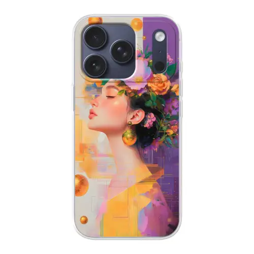Abstract - Vrouw - Bloemenkroon - Goud Telefoonhoesje iPhone 17 Pro klein -3d