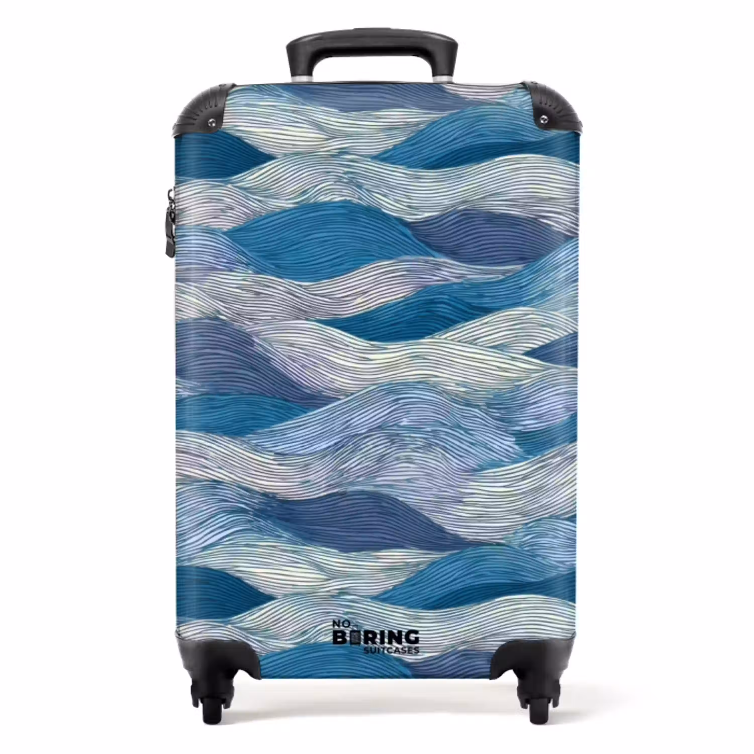 Getekend - Blauw - Wit - Golvend - Streepjes NBS - Handbagage koffer - Volwassenen Unisex middel -productfoto_recht