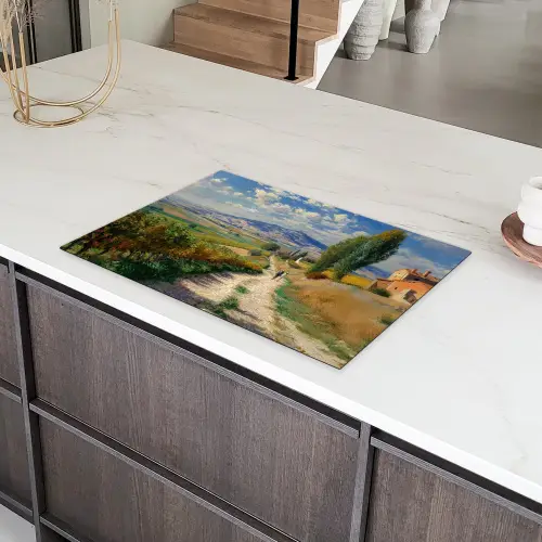 Mensen - Wandelen - Zandpad - Velden Inductie beschermer vinyl 3mm klein -sfeer8