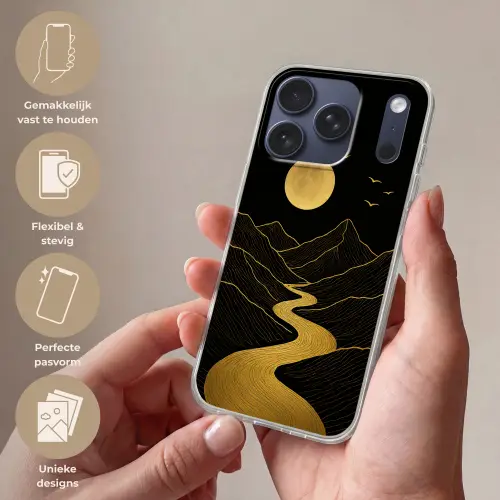 Rivier - Goud - Maan - Vogels Telefoonhoesje iPhone 17 Pro klein -sfeer3_NL