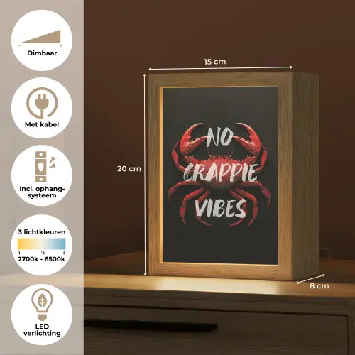 Krab - Rood - Tekst - Zwart Light Box met kabel (Tafellamp) klein -USP_NL