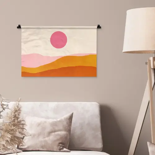 Zon - Heuvels - Abstract - Roze Wandkleed katoen klein -sfeer4