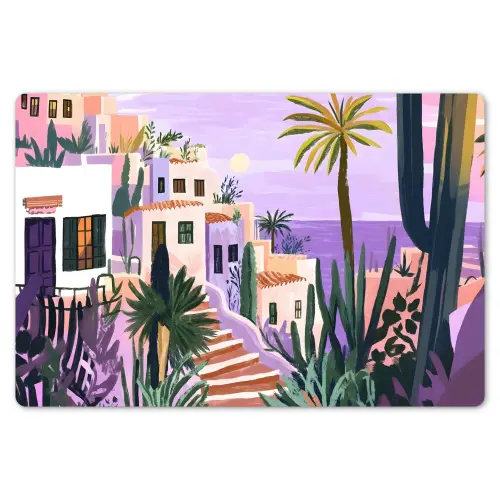 Huizen - Minimalistisch - Palmbomen - Kust Placemat vinyl groot -zzsfeer1_Kitchenyeah-website