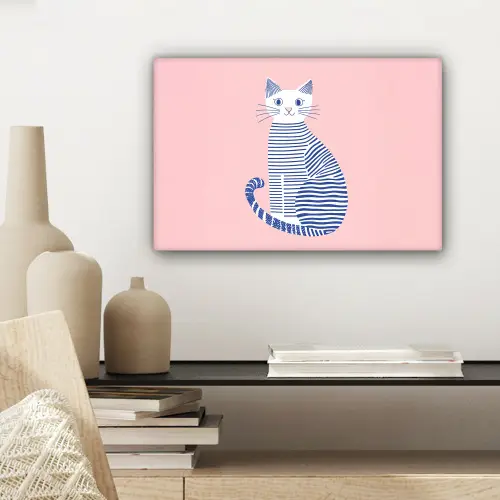 Kat - Illustratie - Minimalistisch - Roze canvas 2cm klein -sfeer6