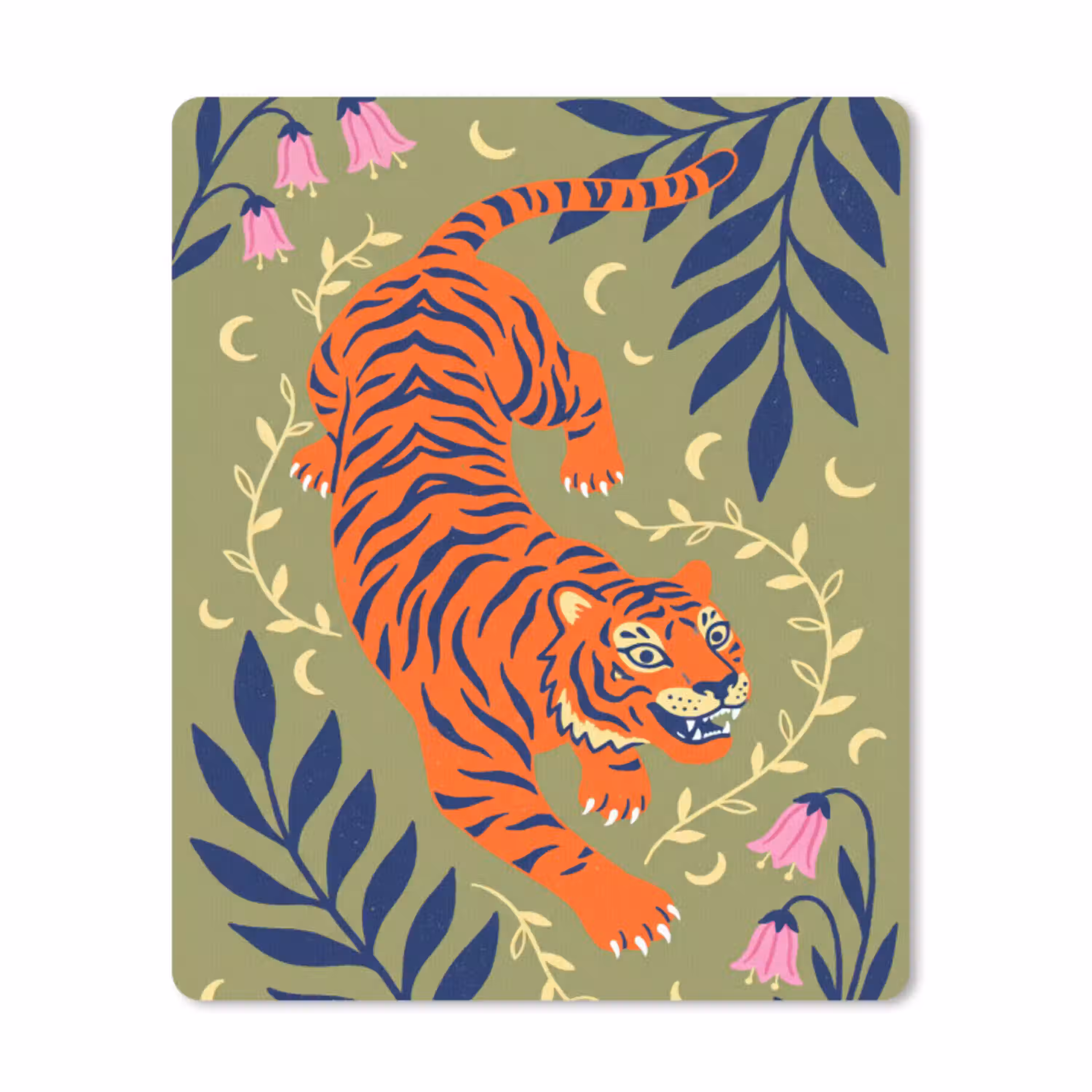 Tijger - Bladeren - Dieren - Illustratie - Oranje muismat rubber klein -3d
