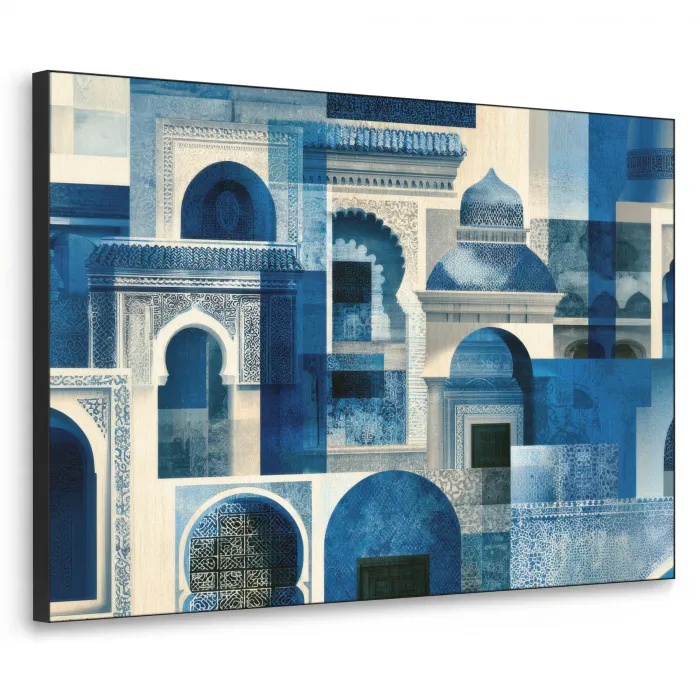 Abstract - Islamitisch - Blauw - Wit Textielframe zwart klein -3d