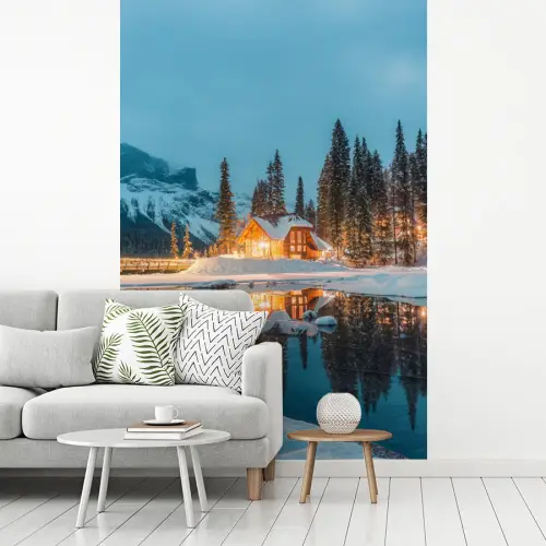 Winterlandschap - Natuur - Huis - Bergen - Sneeuw fotobehang vinyl groot -woonkamer