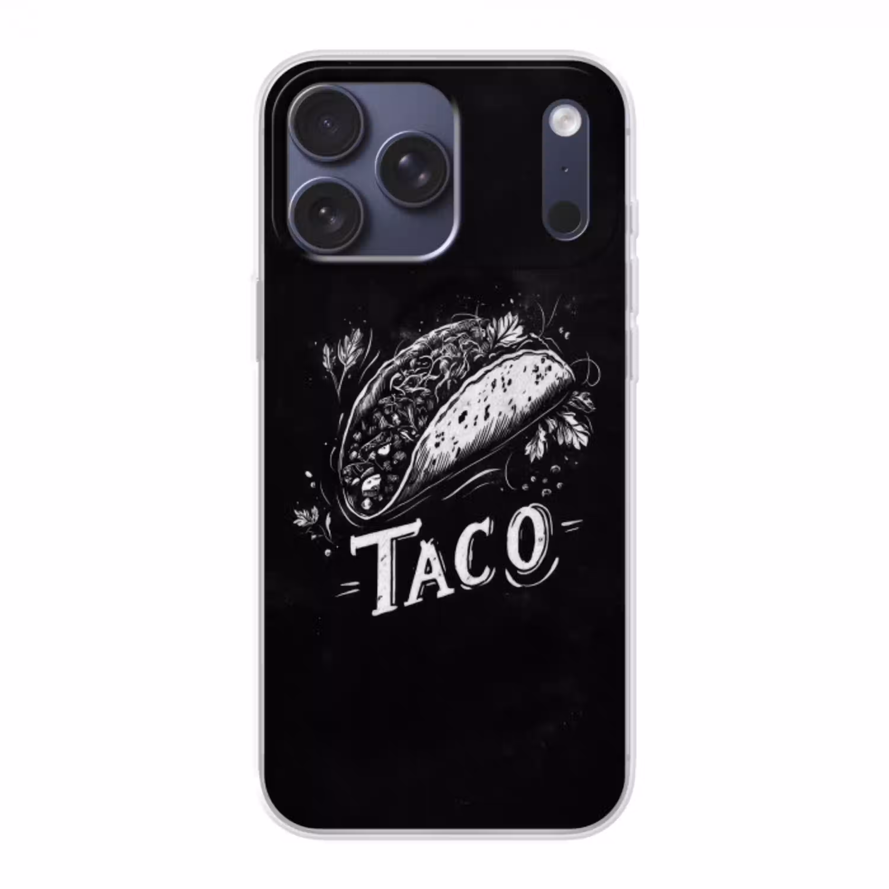 Taco - Kruiden - Witte krijtstijl - Tekst Telefoonhoesje iPhone 17 Pro Max klein -3d