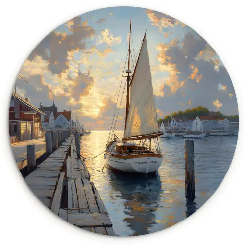 Zeilboot - Zon - Pier - Hout Wandcirkel plexiglas klein -3d