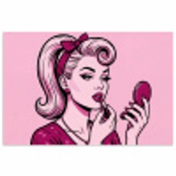 Vintage - Vrouw - Roze poster papier klein -3d