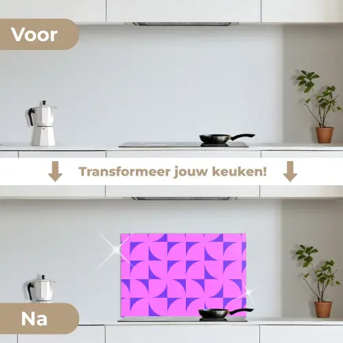 Kwadranten - Paars - Roze - Vierkanten keuken achterwand spatscherm klein 900 -voor_na_NL