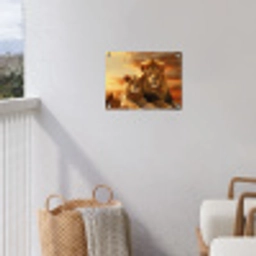 Leeuwenpaar bij zonsondergang tuinposter los doek klein -sfeer8