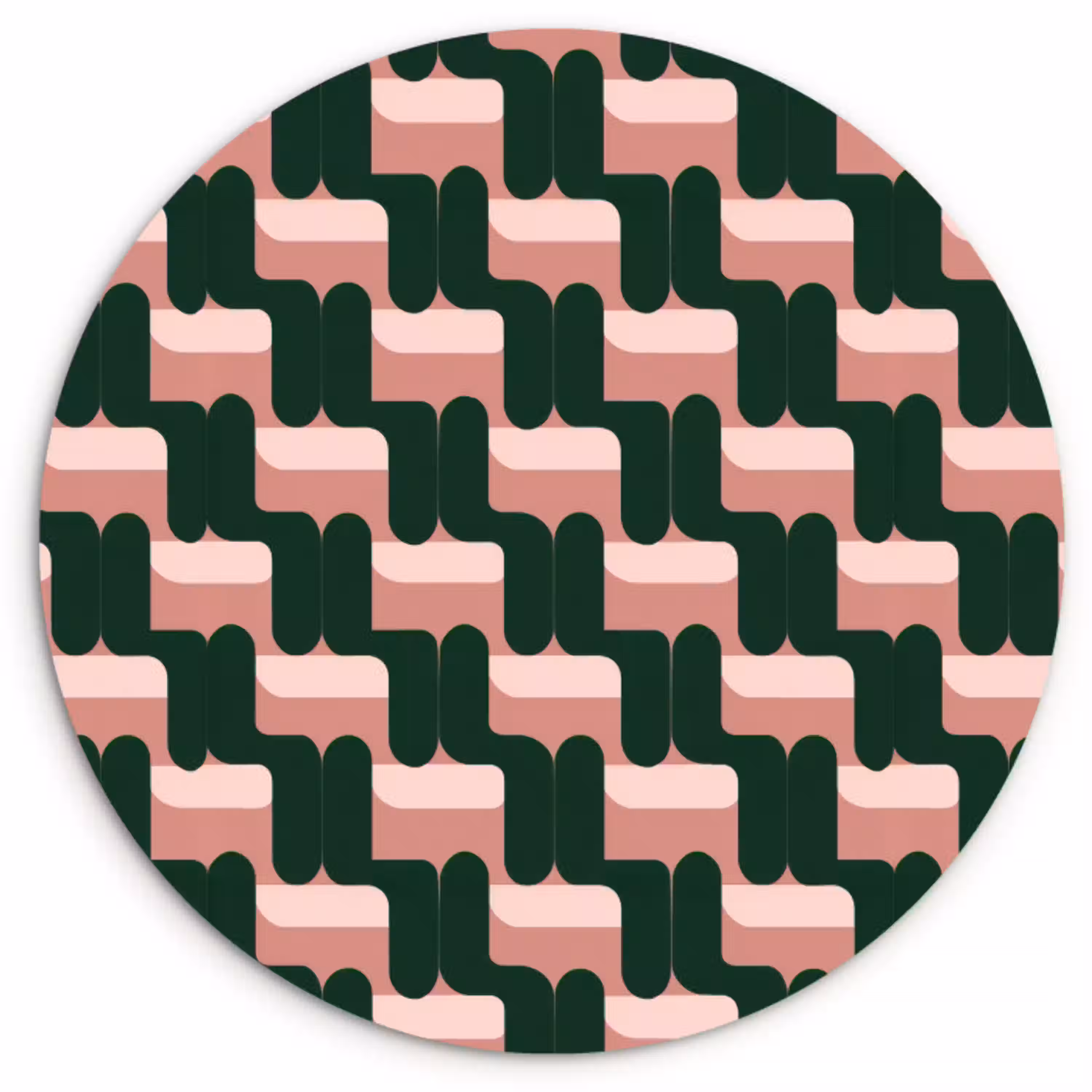 Vlechtpatroon - Groen - Roze - Geometrisch Wandcirkel kunststof plaat 5mm dik klein 188 -3d