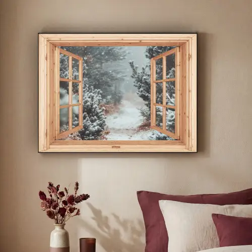 Bos - Winter - Bomen - Natuur - Pad - Doorkijk Textielframe - compleet frame klein -sfeer1