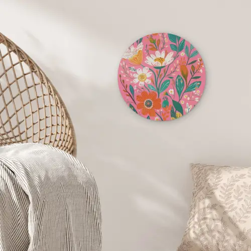 Roze - Bloemen - Wit - Oranje Akoestische PET Vilt - Rond klein -sfeer4