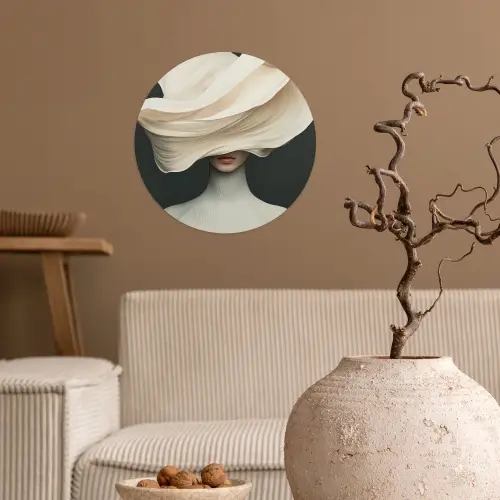 Vrouw - Beige - hoed Wandcirkel behangsticker klein -sfeer1