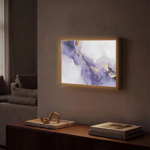 Paars - Modern - Marmer - Abstract Light Box met batterij (Wandlamp) middel -sfeer1