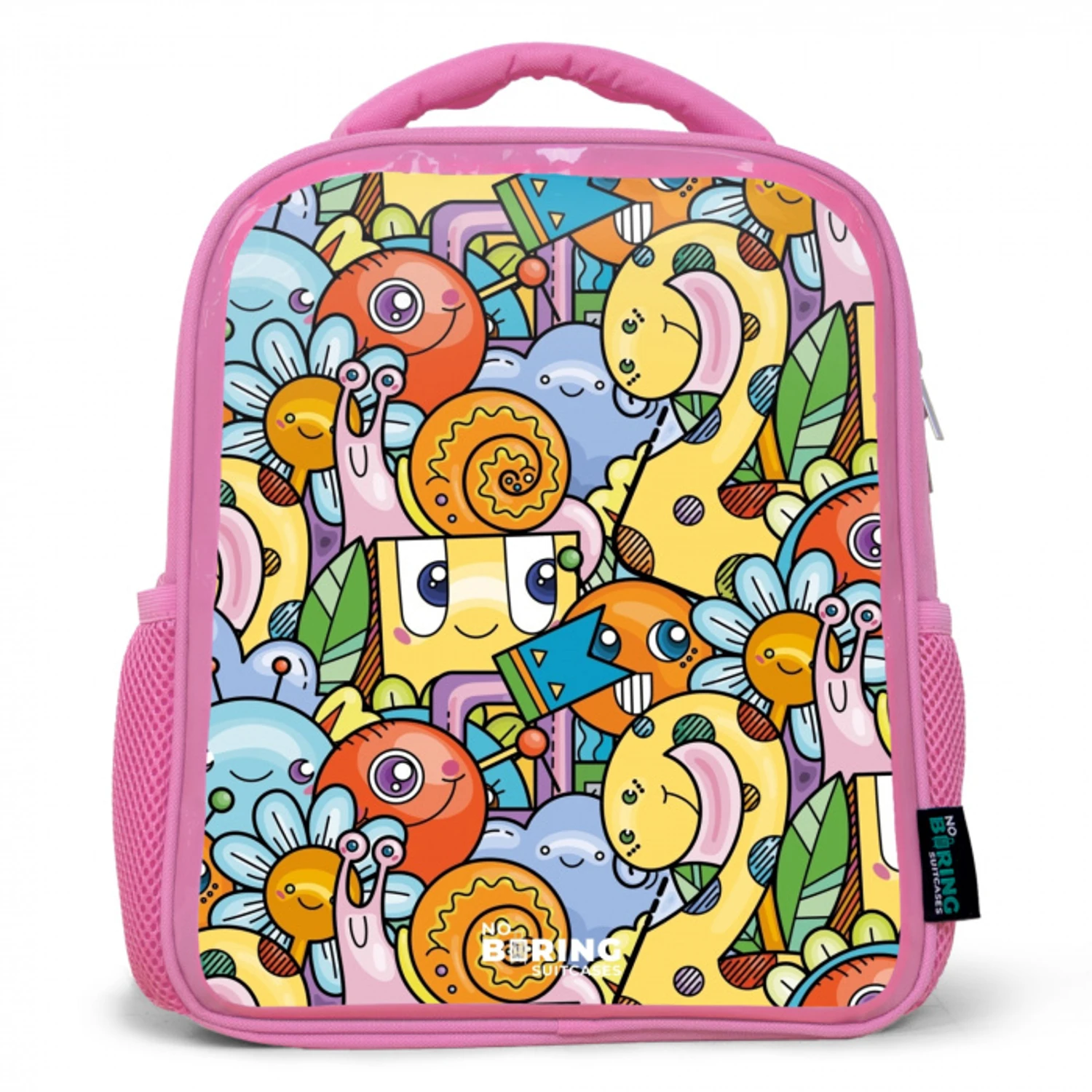 Cartoon van verschillende wezens en gezichten Kinderrugzak - Roze middel -3d