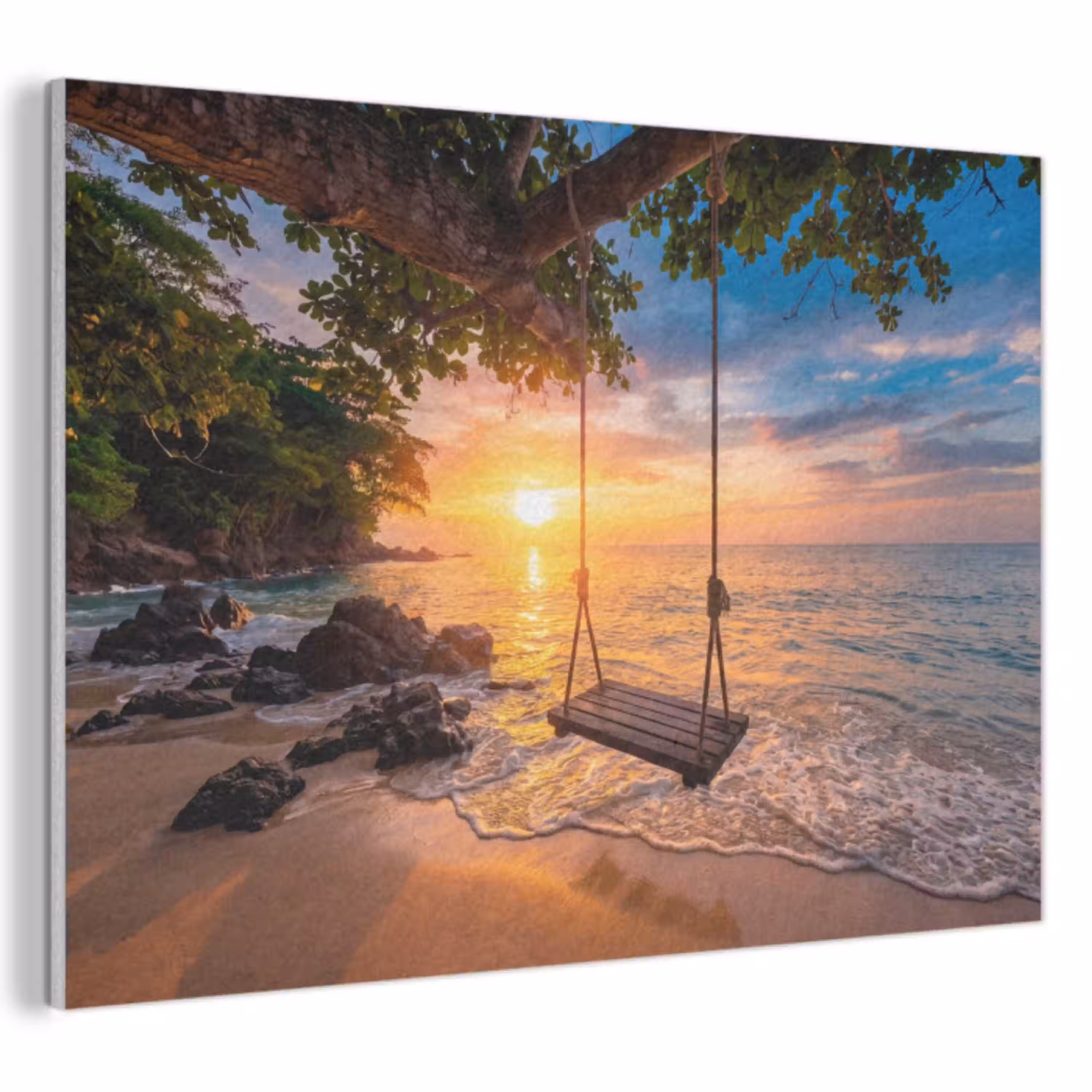 Schommel - Strand - Zonsondergang - Natuur - Oranje PET vilt klein -3d