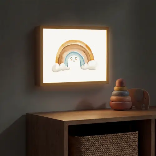 Regenboog - Pastel kleuren Light Box met batterij (Wandlamp kind) middel -sfeer5_kind