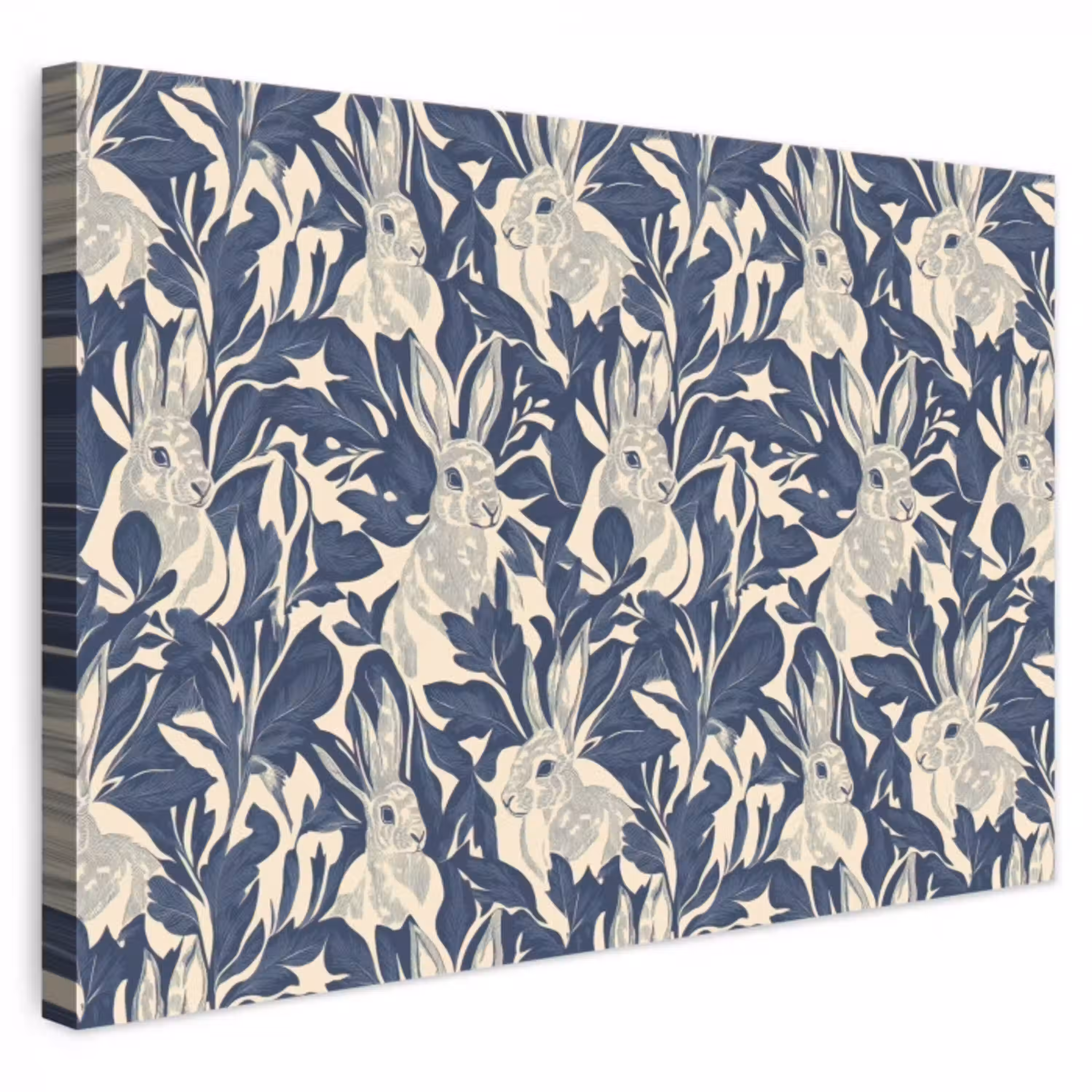 Hazen - Bladeren - Patroon - Blauw - Beige canvas 2cm klein 34 -3d