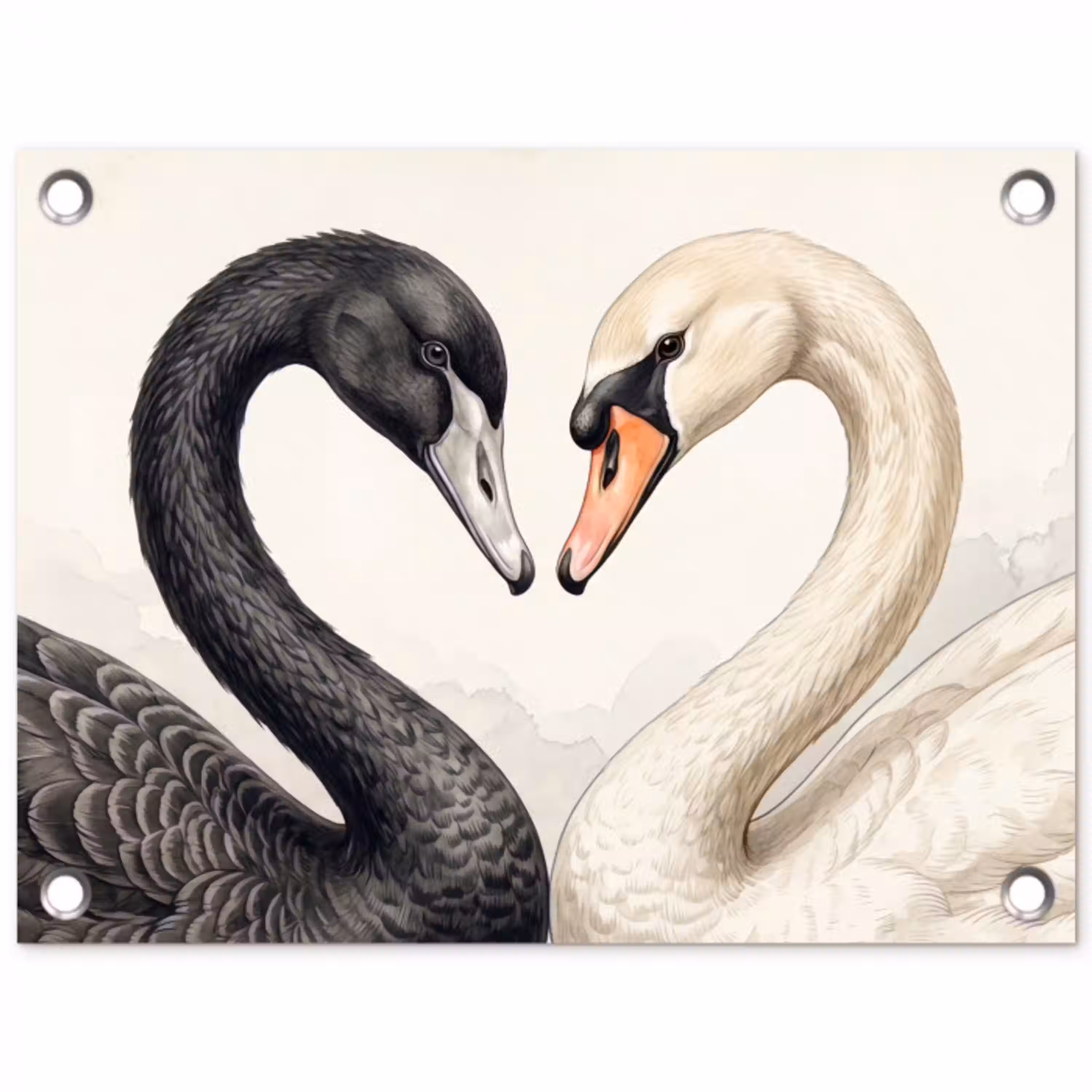 Zwanen - Hartvorm - Dieren tuinposter los doek klein -3d
