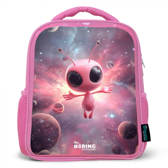 Roze Alien in Sterrennevel Kinderrugzak - Roze middel -3d