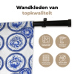 Cirkels - Bloemen - Blauw Wandkleed katoen klein 269 -sfeer2