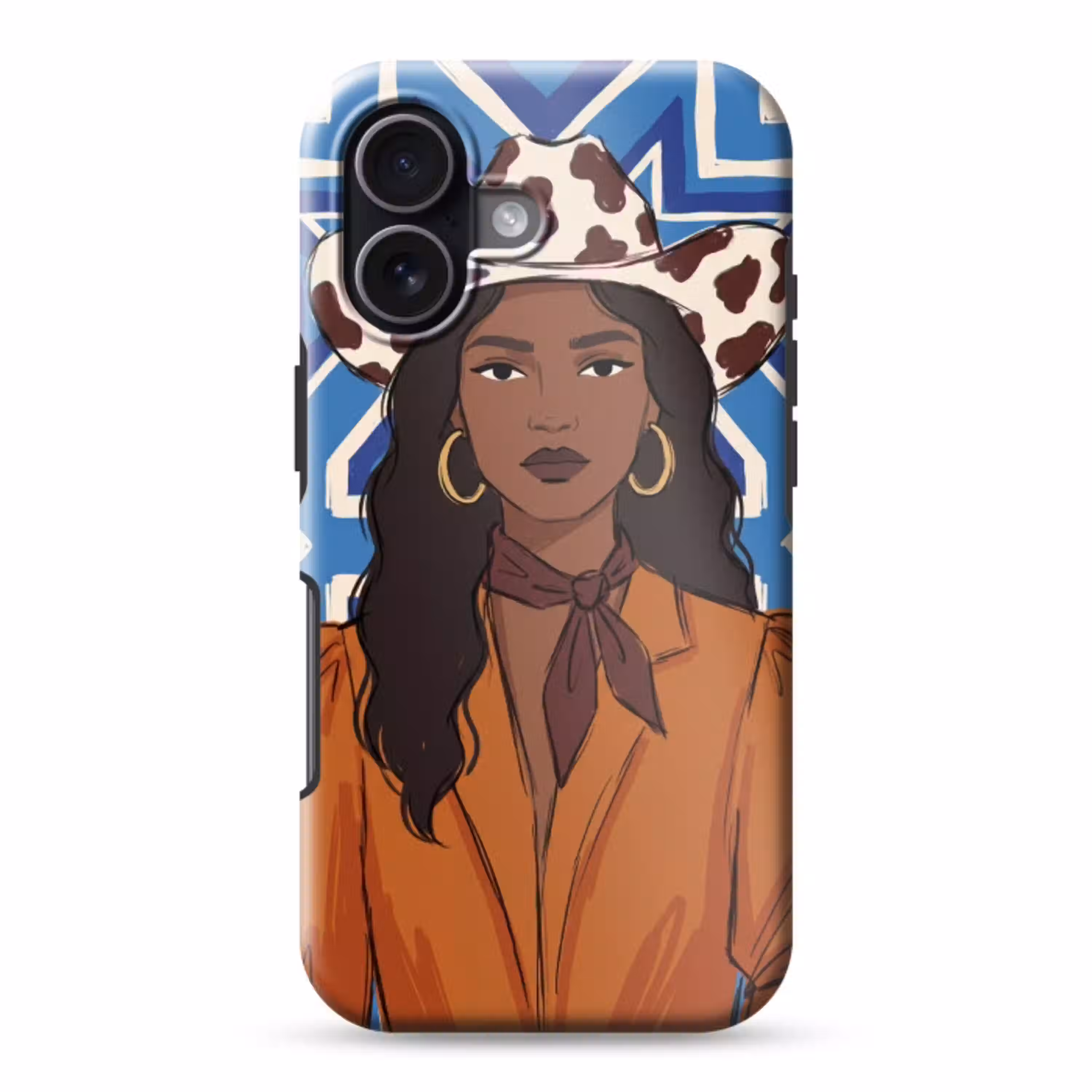 Vrouw - Cowboyhoed - Portret - Modern - Blauw Toughcase MagSafe Apple iPhone 17 klein -3d