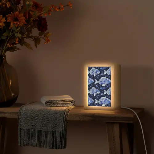Vissen - Bloemen - Blauw Light Box met kabel (Tafellamp) klein 925 -sfeer4
