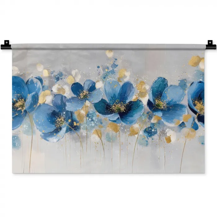Bloemen - Blauw - Abstract Wandkleed katoen klein -zz3d