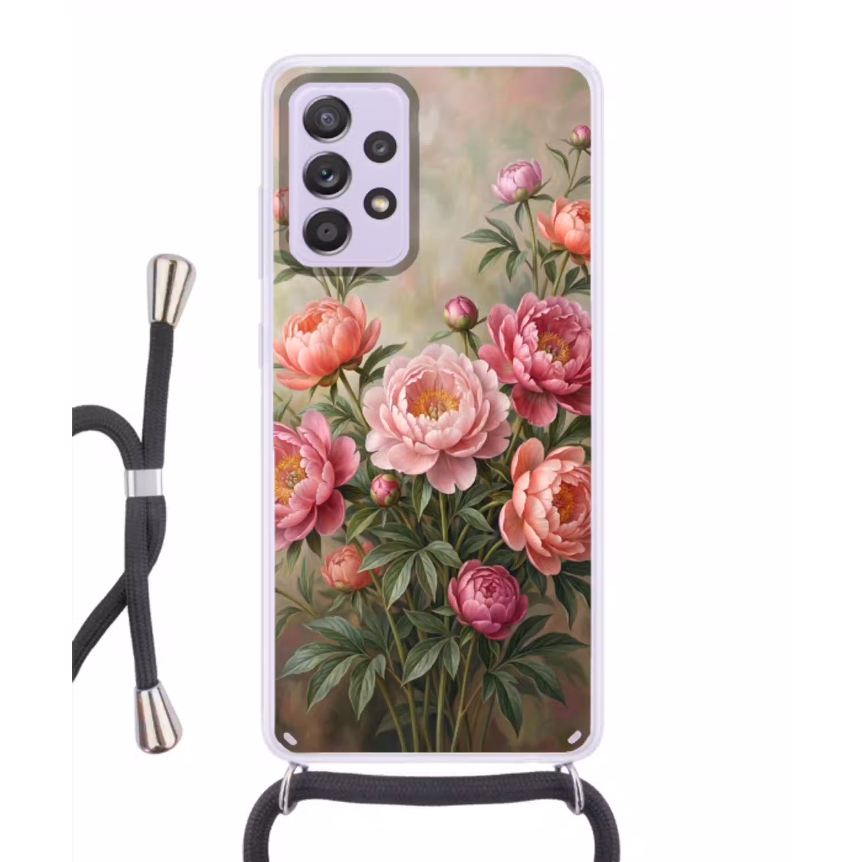 Bloemen - Roze - Klassiek - Gedetailleerd - Natuur Hoesje Samsung Galaxy A52 5G met koord klein -3d