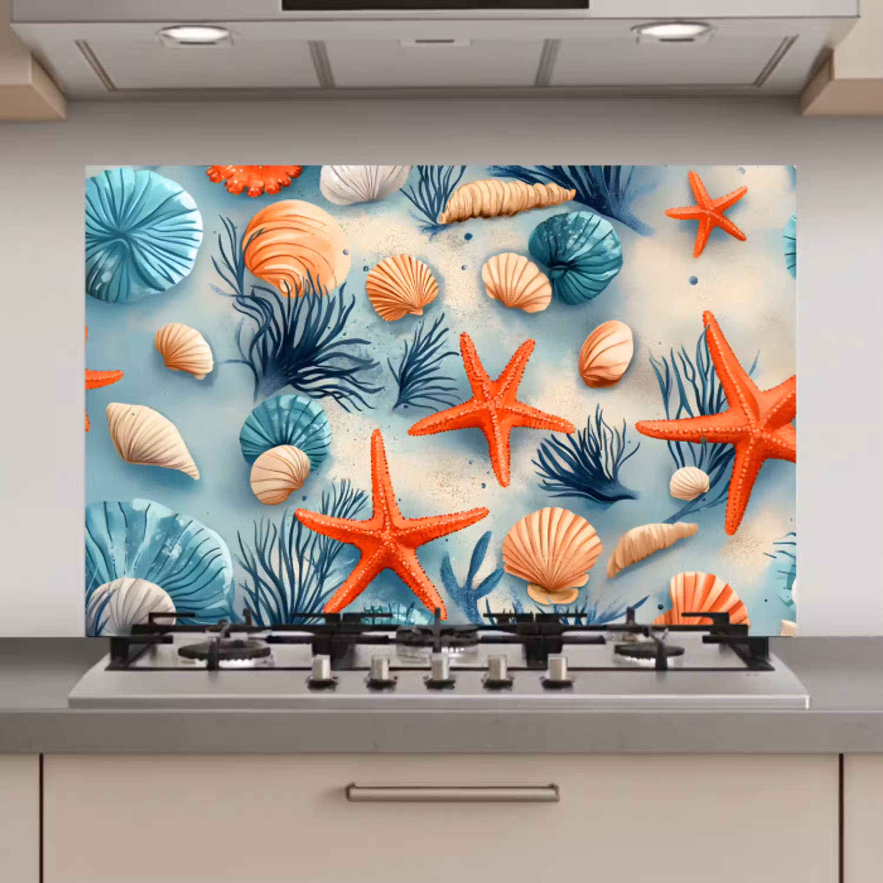Zeesterren - Schelpen - Illustratie - Zand keuken achterwand spatscherm klein -3d_website