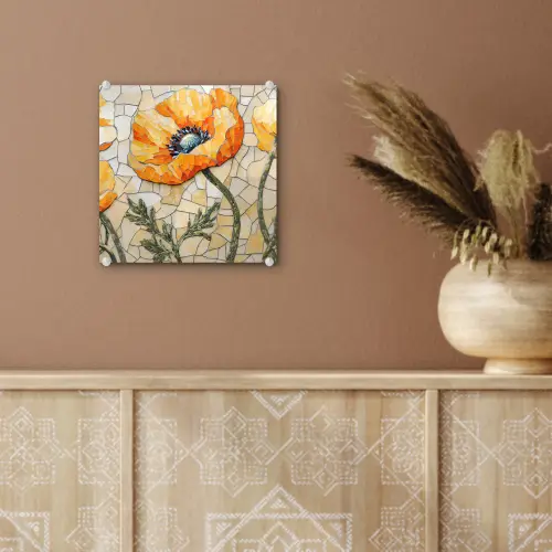 Klaprozen - Oranje - Mozaïek - Bladeren plexiglas 5mm klein -sfeer5