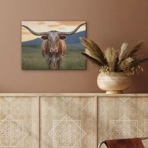 Longhorn - Landschap - Zonsondergang PET vilt klein -sfeer4