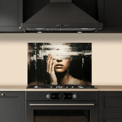Hand - Gezicht - Strepen - Abstract keuken achterwand spatscherm klein -sfeer1