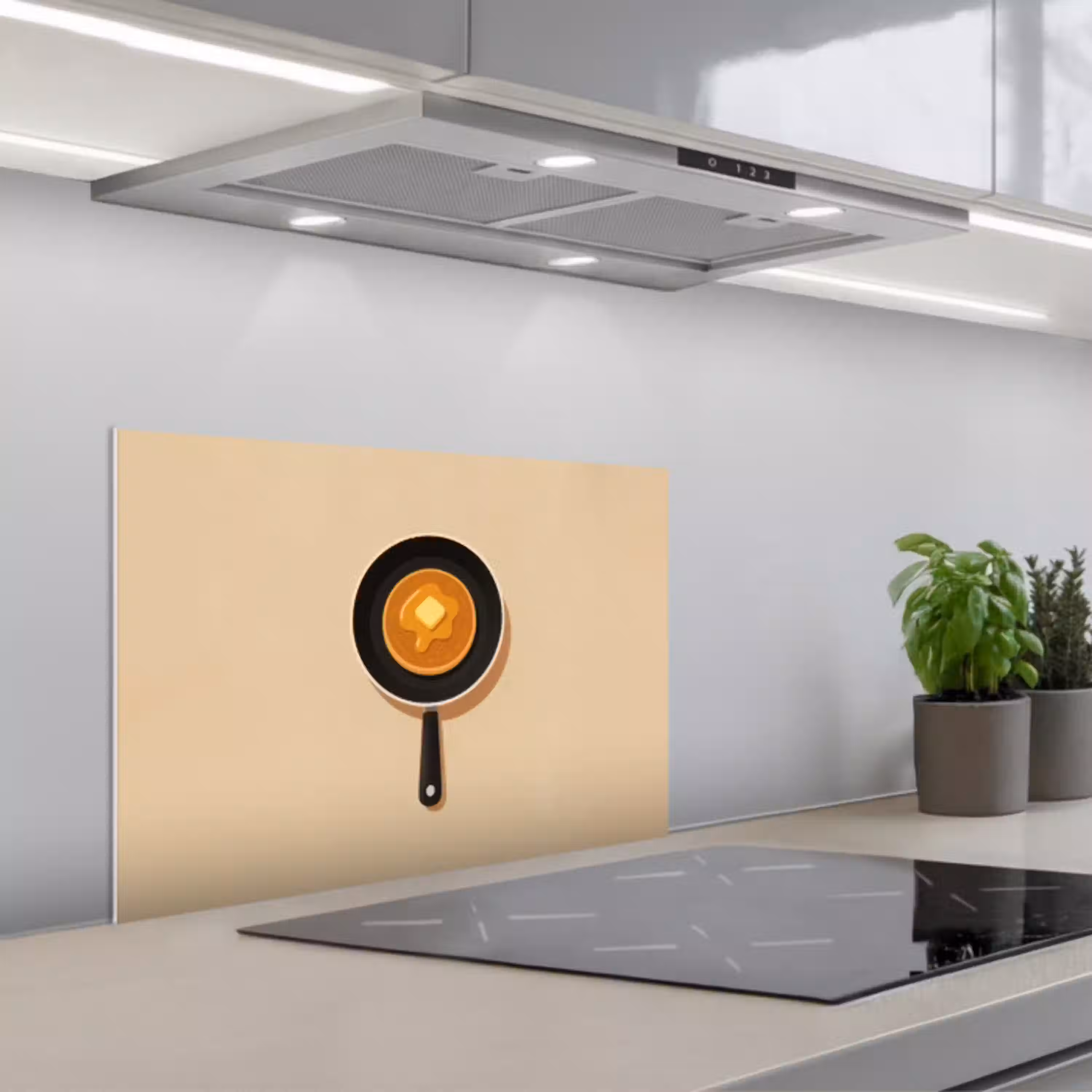 Pannenkoek - Koekenpan - Boter - Minimalistisch keuken achterwand spatscherm klein -3d_schuin