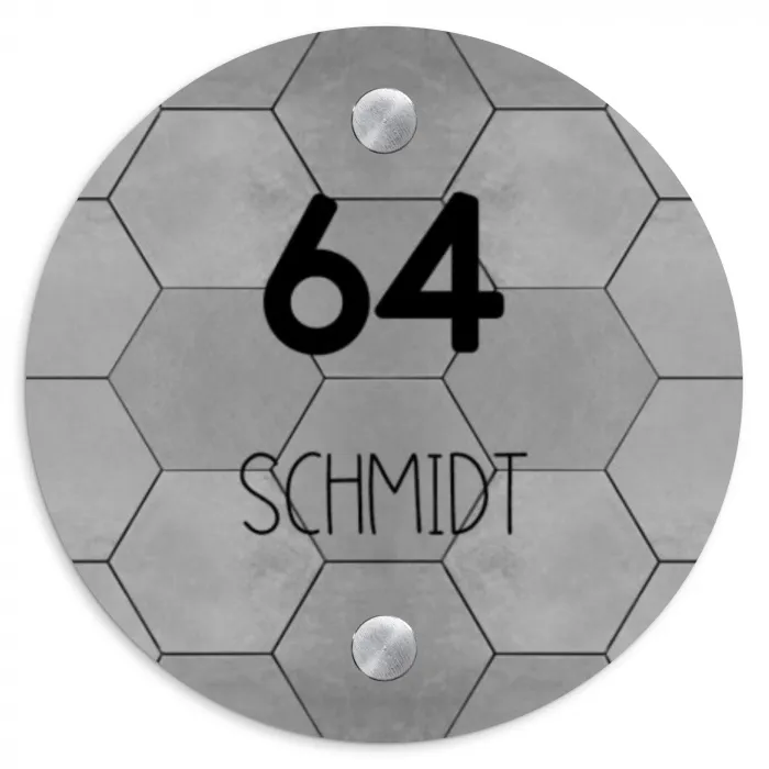Grijze tegels - Modern Naambord Rond klein -3d