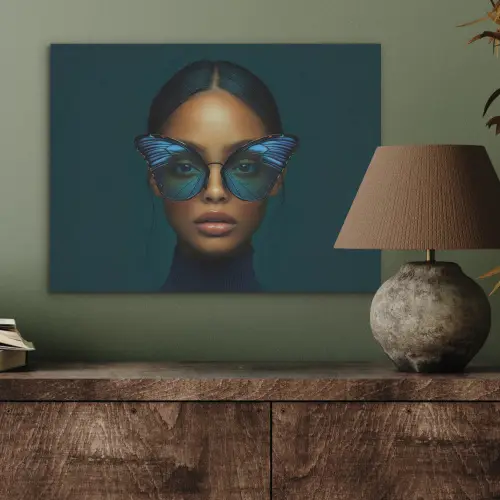 Vrouw - Vlinder - Bril - Blauw - Modern - Portret PET vilt klein -sfeer2