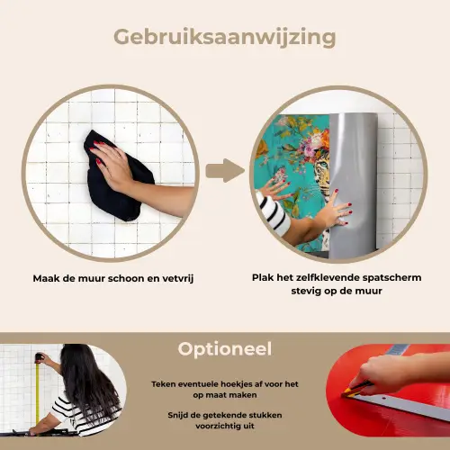 Luipaard - Bloemen - Kroon keuken achterwand spatscherm klein -gebruiksaanwijzing_NL